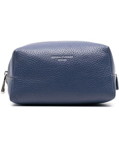 Aspinal of London Logo-print Leather Cosmetic Case - Blue