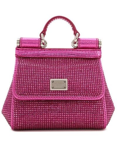 Dolce & Gabbana Mini Sicily Rhinestone-embellished Tote Bag - Pink