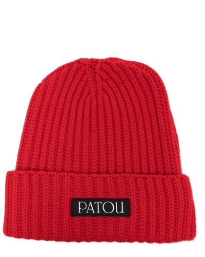 Patou Gerippte Beanie mit Logo-Patch - Rot