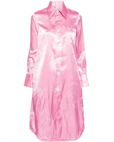 Comme des Garçons Satin Midi Shirt Dress - Pink