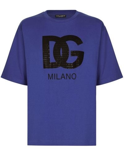 Dolce & Gabbana Cotton T-shirt With Dg Milano Print - Blue