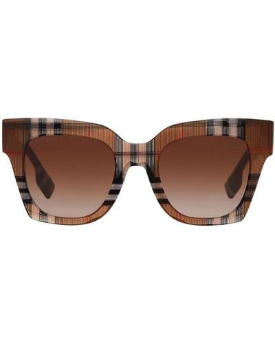 Burberry Check Pattern Square-frame Sunglasses - Brown