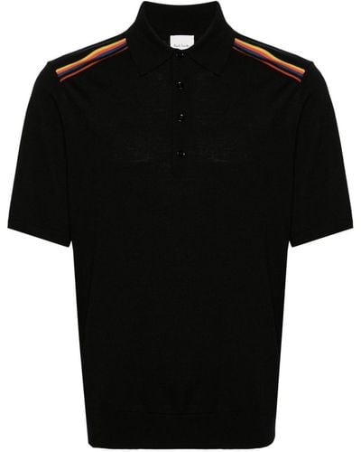 Paul Smith Stripe-detail Fine-knit Polo Shirt - Black