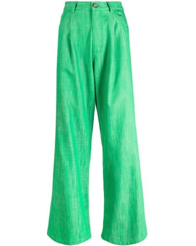 Mira Mikati Wide-leg Cotton Trousers - Green