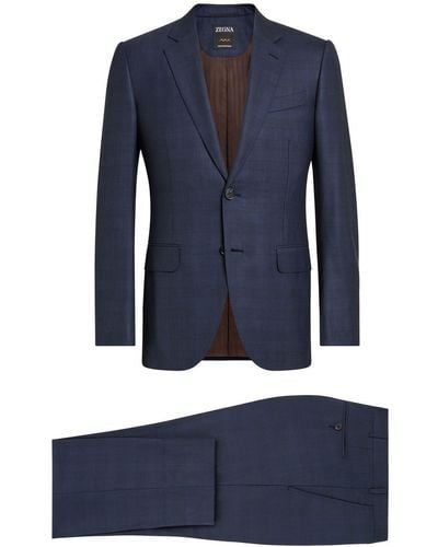 Zegna チェック スーツ - ブルー