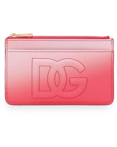 Dolce & Gabbana Logo-embroidered Leather Wallet - Pink