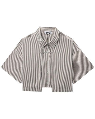 Izzue Striped Cropped Shirt - Grey