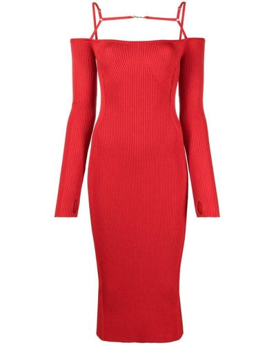 Jacquemus La Robe Sierra Ribbed-knit Midi Dress - Red