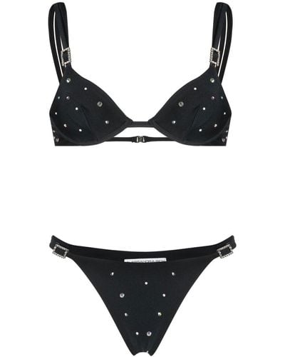 Alessandra Rich Bikini con detalles de cristales y diseño triangular - Negro