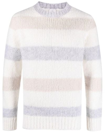 Eleventy Striped Cashmere-blend Sweater - White