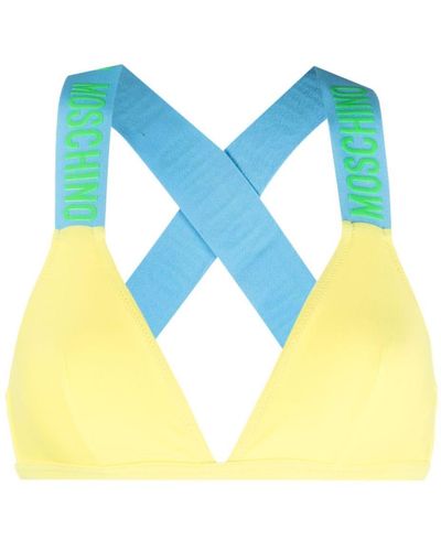 Moschino Top de bikini con franja del logo - Azul