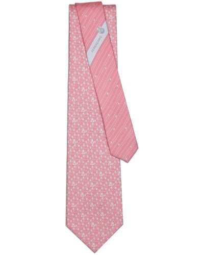 Ferragamo Tag-print Silk Tie - Pink