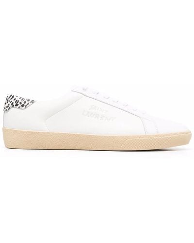 Saint Laurent White Leather Court Sneakers - Natural