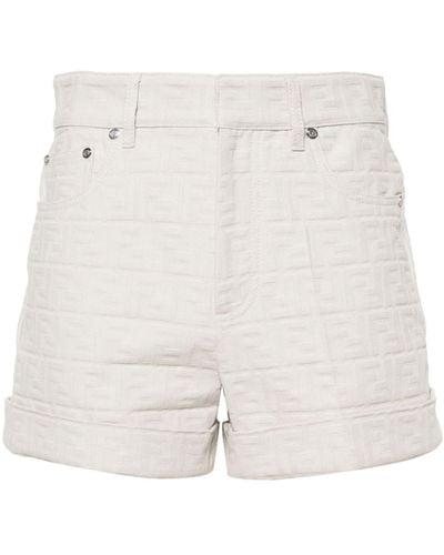 Fendi Ff-jacquard Cotton Shorts - White