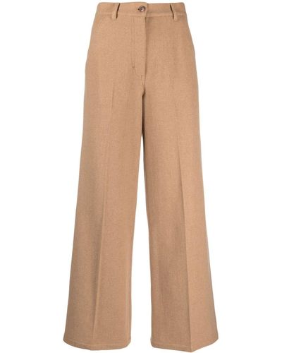 KENZO Logo-tag Felted Wide-leg Trousers - Natural
