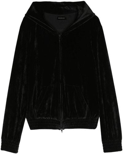 Balenciaga Velvet Zip-up Hoodie - Black