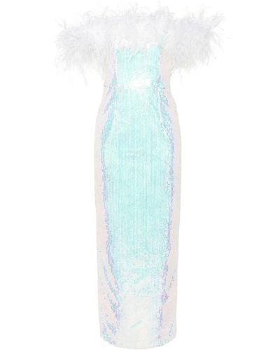 Nissa Feather-trim sequin-design dress - Blau