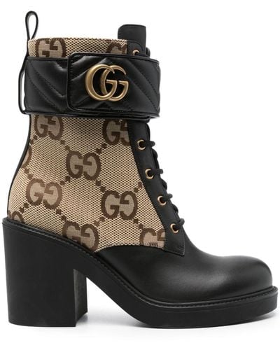Gucci GG-monogram Panelled Ankle Boots - Brown