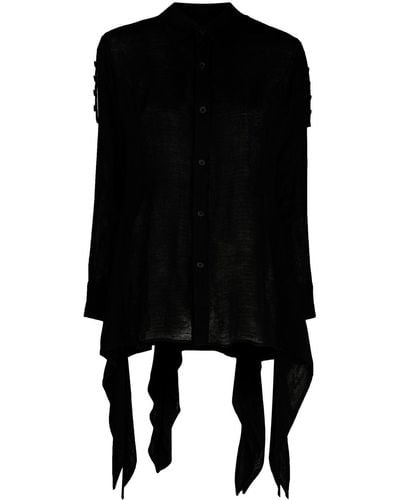 Yohji Yamamoto Asymmetric-hem Long-sleeve Shirt - Black