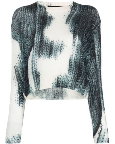 John Richmond Abstract-pattern Ribbed-knit Sweater - Blue