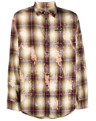 DSquared² Paint-splattered Checked Shirt - Natural