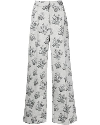 Maison Kitsuné Floral-jacquard Straight-leg Trousers - Grey