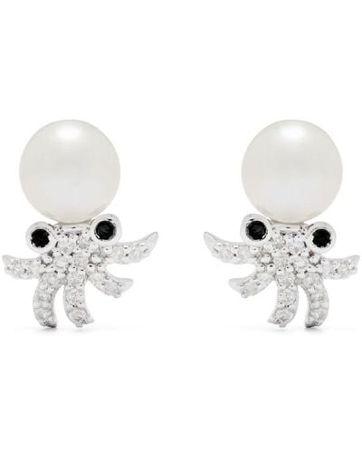 Yvonne Léon 9kt White Gold Paire De Puces Octopuss Or Blanc Diamond Earrings