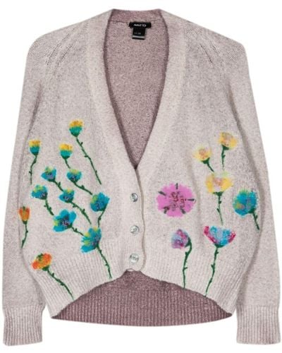 Avant Toi Floral-print Cotton-blend Cardigan - Grey