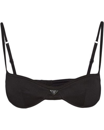 Prada Triangle-logo Jersey Bralette - Black