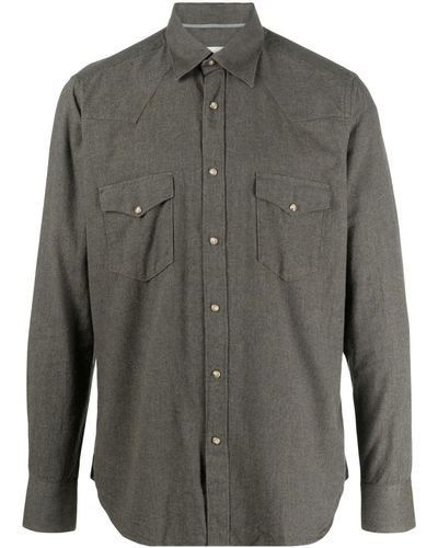 Tintoria Mattei 954 Long-sleeved Buttoned Cotton Shirt - Grey