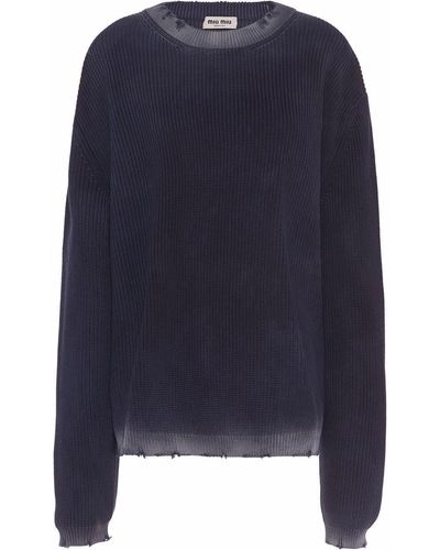 Miu Miu Rear-vent Ribbed-knit Sweater - Blue
