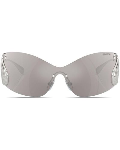 Swarovski Swan-appliqué Shield-frame Sunglasses - Grey