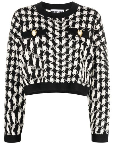 Moschino Houndstooth-pattern Knitted Cropped Jumper - Black