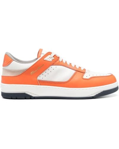 Santoni Goran Paneled Leather Sneakers - Orange