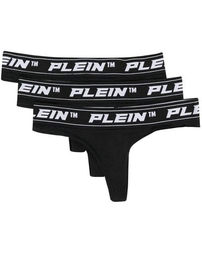 Philipp Plein Drie Strings Met Logo Taille - Zwart