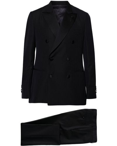 Lardini Double-breasted Wool-blend Suit - Black