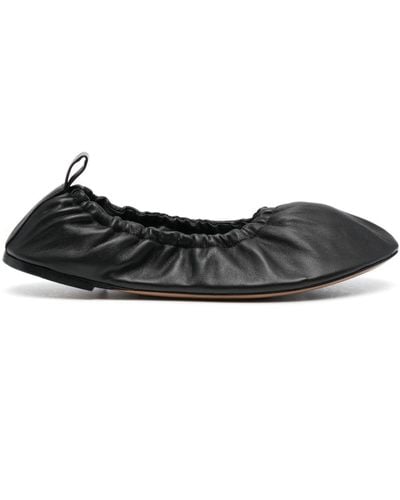 The Row Slip-on Leather Ballerina Shoes - Black