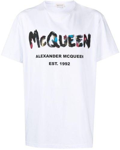 Alexander McQueen Aquarell-Graffiti-Logo-T-Shirt Alexanders Mcqueen - Weiß