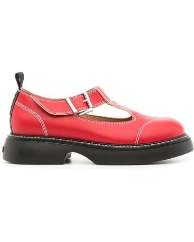 Ganni Everyday Contrast-stitching Ballerina Shoes - Red