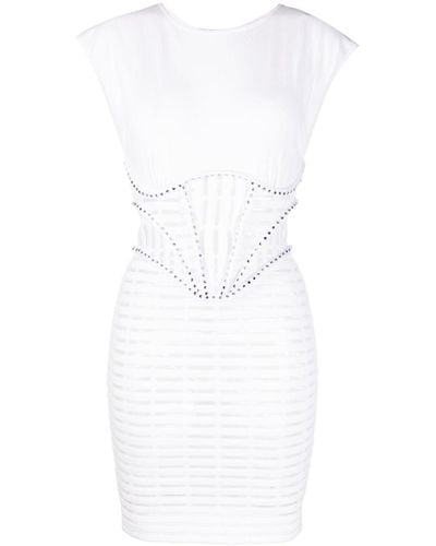 Genny Short-sleeve Boned-bodice Dress - White
