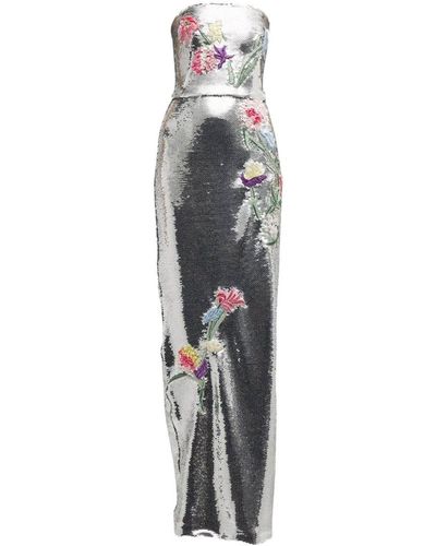 Monique Lhuillier Embroidered Sequin-embellished Dress - Metallic