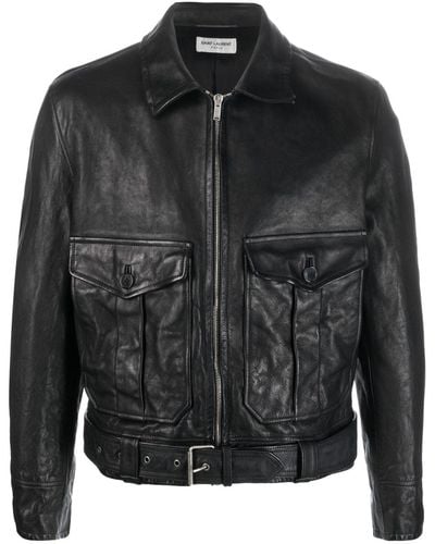 Saint Laurent Buckle-fastening Cropped Leather Jacket - Black