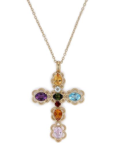 Dolce & Gabbana 18kt Yellow Gold Gemstone Cross Pendant Necklace - Metallic