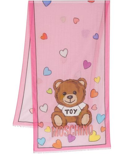 Moschino Teddy Bear-print Cotton-blend Scarf - Pink