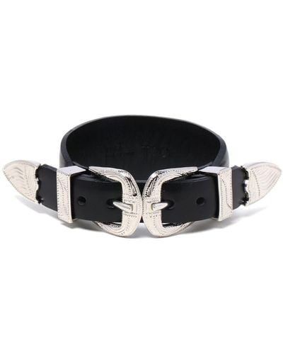 Toga Double-buckled Leather Bracelet - Black