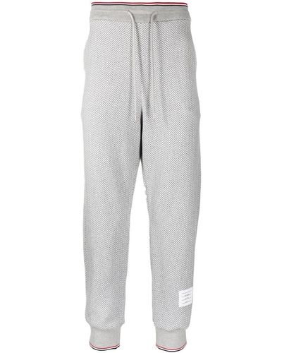 Thom Browne Herringbone-pattern Logo-patch Track Pants - Grey