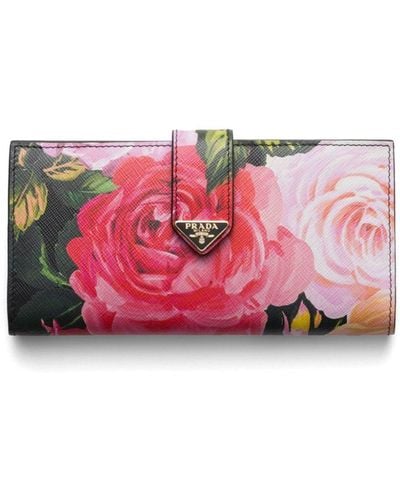 Prada Floral-print Leather Wallet - Pink