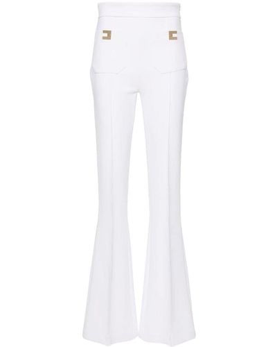 Elisabetta Franchi Logo-plaque crepe flared trousers - Weiß