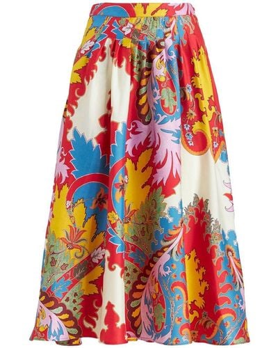 Etro All-over Graphic-print Midi Skirt - Red