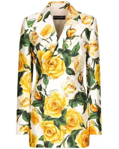 Dolce & Gabbana Turlington Rose-print Blazer - Yellow